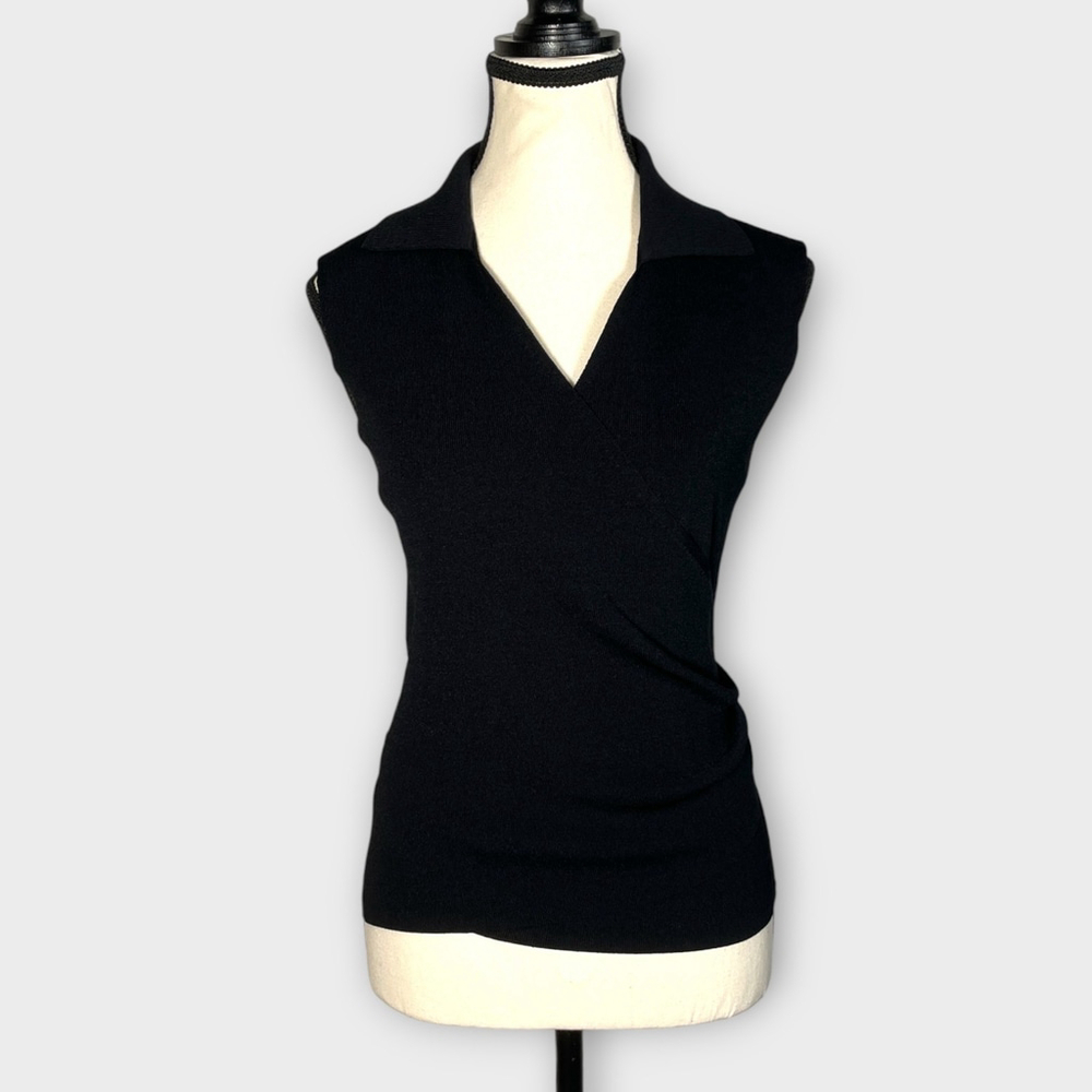 Cable & Gauge Wrap Top LARGE Sleeveless Knit V-Neck Tie Capsule Office
